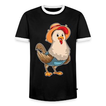 Chicken Farmer Farm - Men's Ringer Shirt - black/white - Front - AI Model Female 172 light (172cm) & AI Model Male 178 light (178cm)