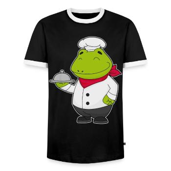 Frog Cook Serving Bell Cooking - Men's Ringer Shirt - black/white - Front - AI Model Female 172 light (172cm) & AI Model Male 178 light (178cm)