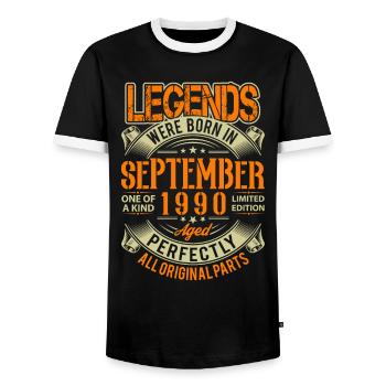 1990 September Geburtstag Legende - Männer Kontrast-T-Shirt - Schwarz/Weiß - Vorne - AI Model Female 172 light (172cm) & AI Model Male 178 light (178cm)