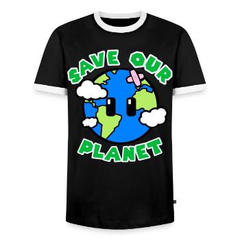 Save Our Planet - Männer Kontrast-T-Shirt - Schwarz/Weiß - Vorne - AI Model Female 172 light (172cm) & AI Model Male 178 light (178cm)
