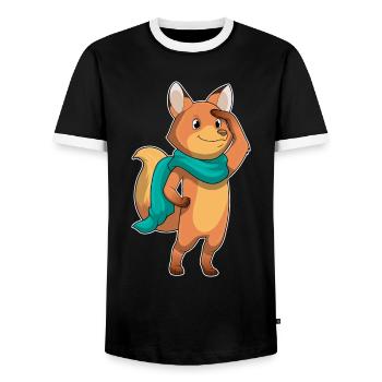 Fox Scarf - Men's Ringer Shirt - black/white - Front - AI Model Female 172 light (172cm) & AI Model Male 178 light (178cm)