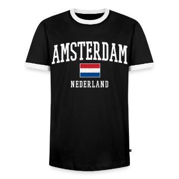 Amsterdam NL Flag Design - Men's Ringer Shirt - black/white - Front - AI Model Female 172 light (172cm) & AI Model Male 178 light (178cm)