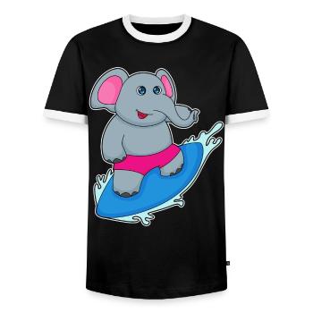 Elephant Surfing Surfboard Summer - Men's Ringer Shirt - black/white - Front - AI Model Female 172 light (172cm) & AI Model Male 178 light (178cm)