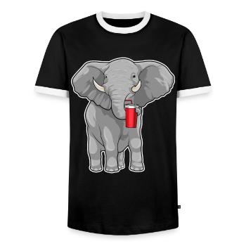 Elephant Mug to go - Men's Ringer Shirt - black/white - Front - AI Model Female 172 light (172cm) & AI Model Male 178 light (178cm)