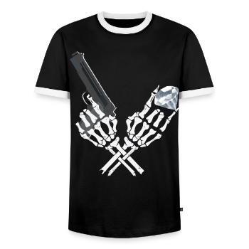 Gangster Skeleton - Men's Ringer Shirt - black/white - Front - AI Model Female 172 light (172cm) & AI Model Male 178 light (178cm)