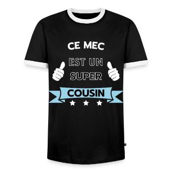 Ce mec est super cousin - T-shirt contrasté Homme - noir/blanc - Devant - AI Model Female 172 light (172cm) & AI Model Male 178 light (178cm)