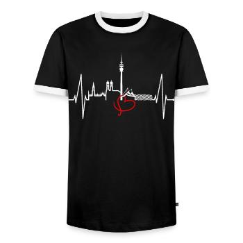 Munich Skyline Heartbeat Bayern Fan Love Munich - Men's Ringer Shirt - black/white - Front - AI Model Female 172 light (172cm) & AI Model Male 178 light (178cm)