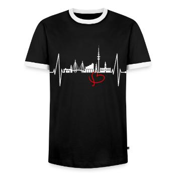Hamburg Skyline Heartbeat Hamburg Dear Fan - Men's Ringer Shirt - black/white - Front - AI Model Female 172 light (172cm) & AI Model Male 178 light (178cm)
