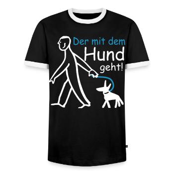 Der mit dem Hund geht ! - Männer Kontrast-T-Shirt - Schwarz/Weiß - Vorne - AI Model Female 172 light (172cm) & AI Model Male 178 light (178cm)