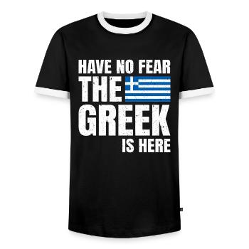 Have no fear the Greek is here Greeks - Men's Ringer Shirt - black/white - Front - AI Model Female 172 light (172cm) & AI Model Male 178 light (178cm)