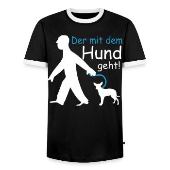 Der mit dem Hund geht - Männer Kontrast-T-Shirt - Schwarz/Weiß - Vorne - AI Model Female 172 light (172cm) & AI Model Male 178 light (178cm)