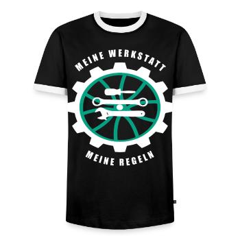 Mon atelier Mes règles - T-shirt contrasté Homme - noir/blanc - Devant - AI Model Female 172 light (172cm) & AI Model Male 178 light (178cm)