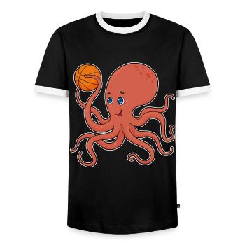 Krake Basketballspieler Basketball - Männer Kontrast-T-Shirt - Schwarz/Weiß - Vorne - AI Model Female 172 light (172cm) & AI Model Male 178 light (178cm)