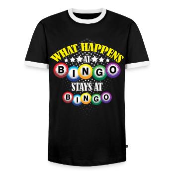 Drôle ce qui se passe au bingo en disant motif - T-shirt contrasté Homme - noir/blanc - Devant - AI Model Female 172 light (172cm) & AI Model Male 178 light (178cm)