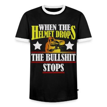 Welder welder helmet welding work saying - Men's Ringer Shirt - black/white - Front - AI Model Female 172 light (172cm) & AI Model Male 178 light (178cm)