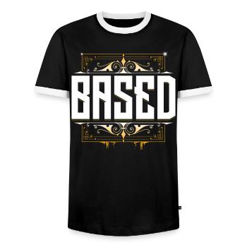 Basé Kekw LUL - Streamer Saying - Omegalul - T-shirt contrasté Homme - noir/blanc - Devant - AI Model Female 172 light (172cm) & AI Model Male 178 light (178cm)