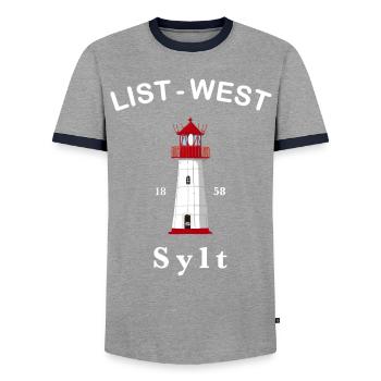 Sylt, Iconic lighthouse List-West, Mer du Nord - T-shirt contrasté Homme - gris/marine  - Devant - AI Model Female 172 light (172cm) & AI Model Male 178 light (178cm)