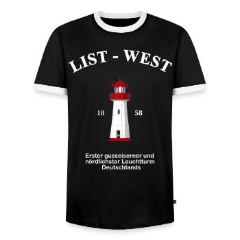 Lighthouse List-West, drawing with information - Men's Ringer Shirt - black/white - Front - AI Model Female 172 light (172cm) & AI Model Male 178 light (178cm)