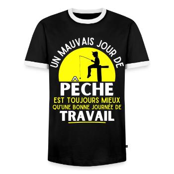 pêche, pêcheur, fan de pêche - T-shirt contrasté Homme - noir/blanc - Devant - AI Model Female 172 light (172cm) & AI Model Male 178 light (178cm)