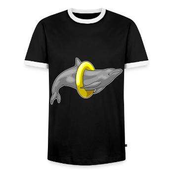 Dolphin Swimming Lifebuoy - Men's Ringer Shirt - black/white - Front - AI Model Female 172 light (172cm) & AI Model Male 178 light (178cm)