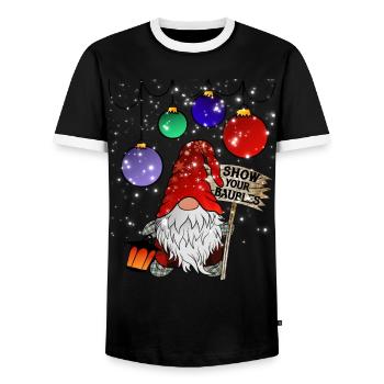 Funny Christmas Dwarf Gnome Elves - Men's Ringer Shirt - black/white - Front - AI Model Female 172 light (172cm) & AI Model Male 178 light (178cm)