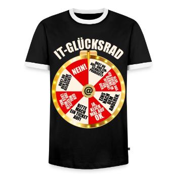 IT Support Glücksrad Service Desk IT Helpdesk Nerd - Männer Kontrast-T-Shirt - Schwarz/Weiß - Vorne - AI Model Female 172 light (172cm) & AI Model Male 178 light (178cm)