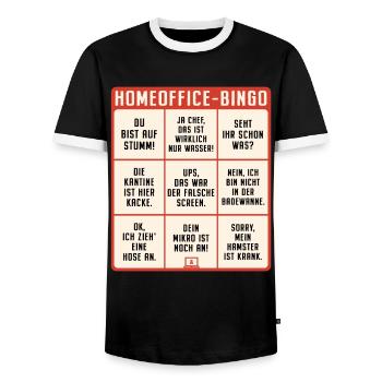 Homeoffice Bingo Büro Heimarbeit Home Office - Männer Kontrast-T-Shirt - Schwarz/Weiß - Vorne - AI Model Female 172 light (172cm) & AI Model Male 178 light (178cm)