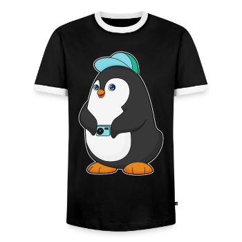 Photographe Penguin Appareil photo - T-shirt contrasté Homme - noir/blanc - Devant - AI Model Female 172 light (172cm) & AI Model Male 178 light (178cm)