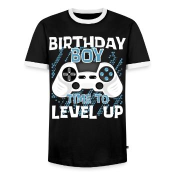 Birthday Boy est temps de monter de niveau - T-shirt contrasté Homme - noir/blanc - Devant - AI Model Female 172 light (172cm) & AI Model Male 178 light (178cm)
