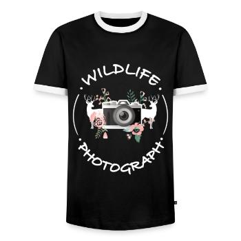 Natur Fotografie Kamera Fotograf Wald Design - Männer Kontrast-T-Shirt - Schwarz/Weiß - Vorne - AI Model Female 172 light (172cm) & AI Model Male 178 light (178cm)