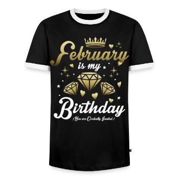 Février Anniversaire Enfant - T-shirt contrasté Homme - noir/blanc - Devant - AI Model Female 172 light (172cm) & AI Model Male 178 light (178cm)