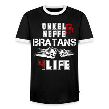 Onkel und Neffe Bratans fürs Leben Geschenk - Männer Kontrast-T-Shirt - Schwarz/Weiß - Vorne - AI Model Female 172 light (172cm) & AI Model Male 178 light (178cm)