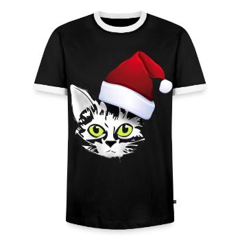 katze xmas weihnachten santa cat niedlich cute lol - Männer Kontrast-T-Shirt - Schwarz/Weiß - Vorne - AI Model Female 172 light (172cm) & AI Model Male 178 light (178cm)