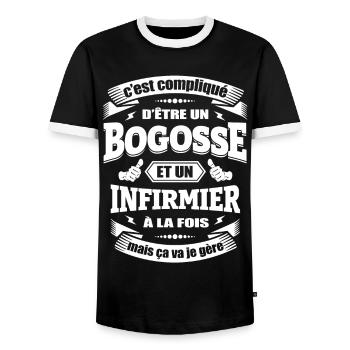 BOGOSSE ET INFIRMIER - T-shirt contrasté Homme - noir/blanc - Devant - AI Model Female 172 light (172cm) & AI Model Male 178 light (178cm)