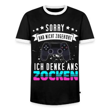 Gamer Design mit Controller - Funny Gaming Gamepad - Männer Kontrast-T-Shirt - Schwarz/Weiß - Vorne - AI Model Female 172 light (172cm) & AI Model Male 178 light (178cm)
