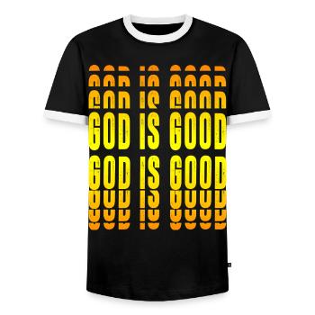 God is good - Men's Ringer Shirt - black/white - Front - AI Model Female 172 light (172cm) & AI Model Male 178 light (178cm)