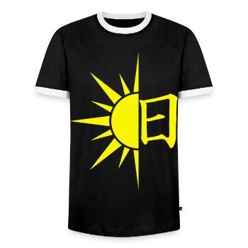 Das Wort Sonne auf Japanisch (gelb) - Männer Kontrast-T-Shirt - Schwarz/Weiß - Vorne - AI Model Female 172 light (172cm) & AI Model Male 178 light (178cm)