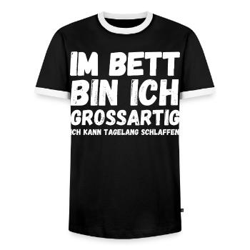 Im Bett bin ich großartig - Männer Kontrast-T-Shirt - Schwarz/Weiß - Vorne - AI Model Female 172 light (172cm) & AI Model Male 178 light (178cm)
