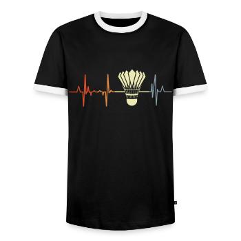 Badminton heartbeat - Men's Ringer Shirt - black/white - Front - AI Model Female 172 light (172cm) & AI Model Male 178 light (178cm)