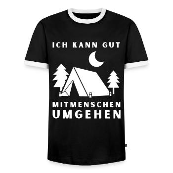 Ich kann gut Menschen umgehen – Camping - Männer Kontrast-T-Shirt - Schwarz/Weiß - Vorne - AI Model Female 172 light (172cm) & AI Model Male 178 light (178cm)