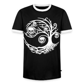 White tree with skulls - Men's Ringer Shirt - black/white - Front - AI Model Female 172 light (172cm) & AI Model Male 178 light (178cm)