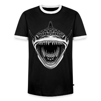 Großer Hai mit offenem Maul - Männer Kontrast-T-Shirt - Schwarz/Weiß - Vorne - AI Model Female 172 light (172cm) & AI Model Male 178 light (178cm)