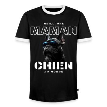 Maman Chien au Monde Bulldog - T-shirt contrasté Homme - noir/blanc - Devant - AI Model Female 172 light (172cm) & AI Model Male 178 light (178cm)