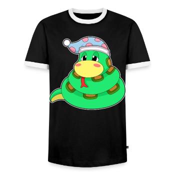 Snake Sleeping Nightcap - Men's Ringer Shirt - black/white - Front - AI Model Female 172 light (172cm) & AI Model Male 178 light (178cm)