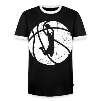 Basketball player - Men's Ringer Shirt - black/white - Front - AI Model Female 172 light (172cm) & AI Model Male 178 light (178cm)
