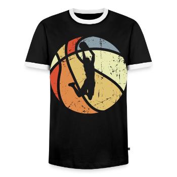 Ballon de basket vintage - T-shirt contrasté Homme - noir/blanc - Devant - AI Model Female 172 light (172cm) & AI Model Male 178 light (178cm)