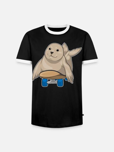 Seehund Skater Skateboard - Männer Kontrast-T-Shirt - Schwarz/Weiß