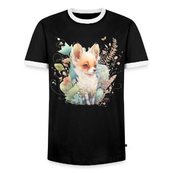 Renard Aquarelle Fleurs - T-shirt contrasté Homme - noir/blanc - Devant - AI Model Female 172 light (172cm) & AI Model Male 178 light (178cm)