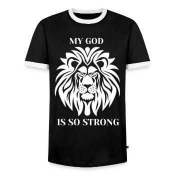 La force de Leo God Déclaration forte - T-shirt contrasté Homme - noir/blanc - Devant - AI Model Female 172 light (172cm) & AI Model Male 178 light (178cm)