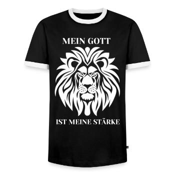 Mein Gott ist meine Stärke Löwe - Männer Kontrast-T-Shirt - Schwarz/Weiß - Vorne - AI Model Female 172 light (172cm) & AI Model Male 178 light (178cm)